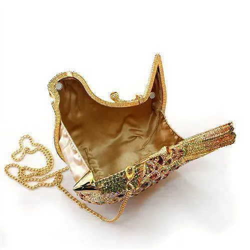 Gold White Metal Clutch with Top Grade Crystal