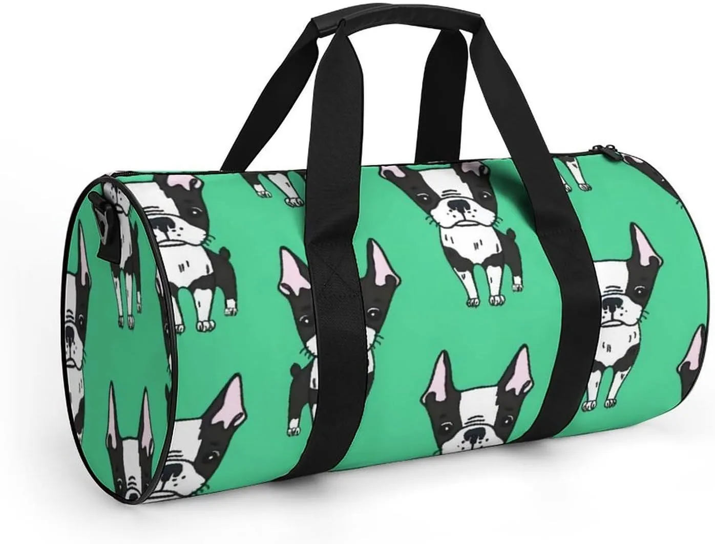 Green Boston Terrier Dogs Large Capacity Cylindrical Fitness Bag Unisex