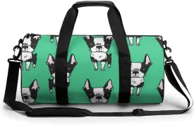 Green Boston Terrier Dogs Large Capacity Cylindrical Fitness Bag Unisex