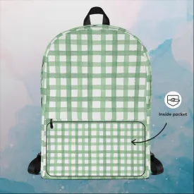 Green Gingham Water Resistant 16 inch Backpack