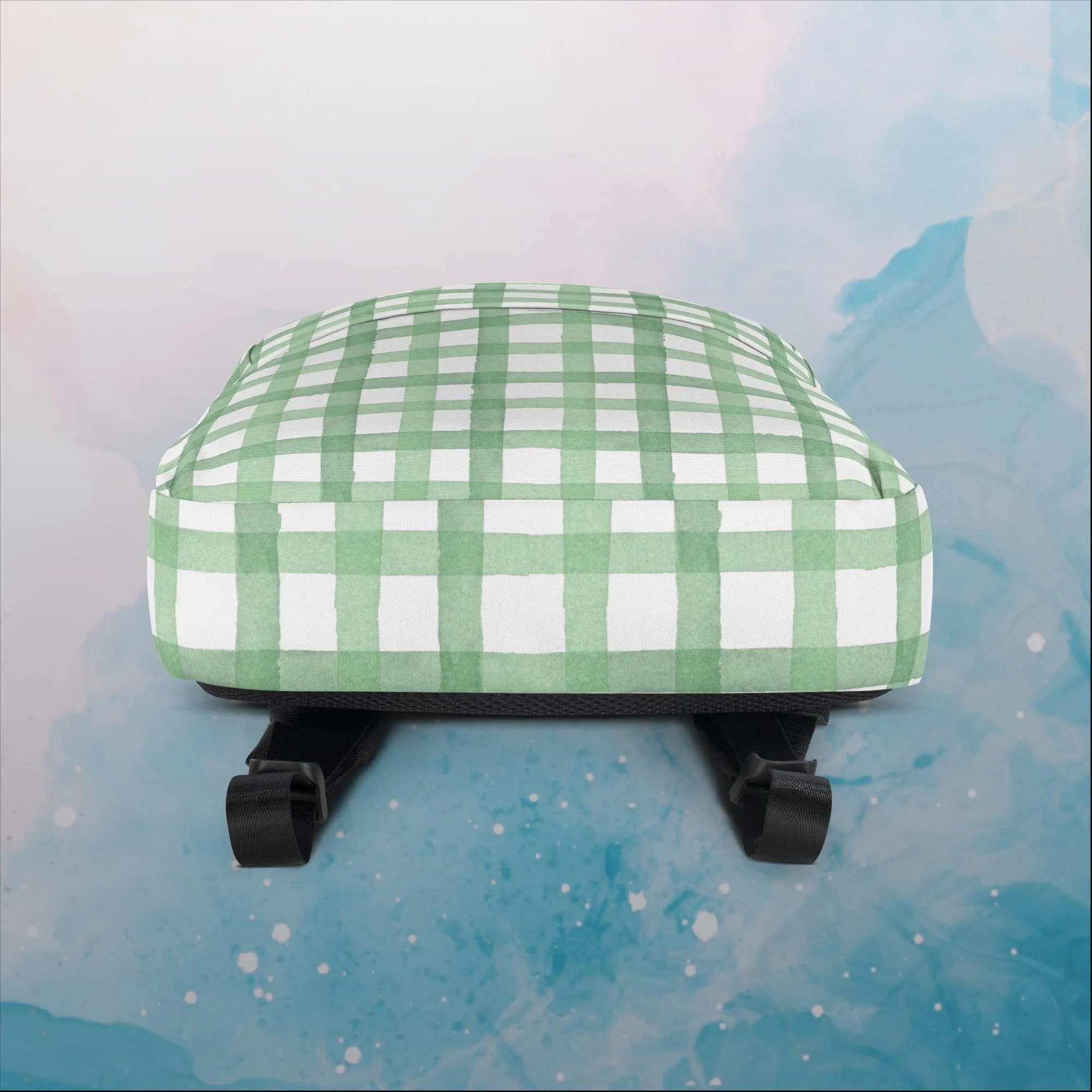 Green Gingham Water Resistant 16 inch Backpack