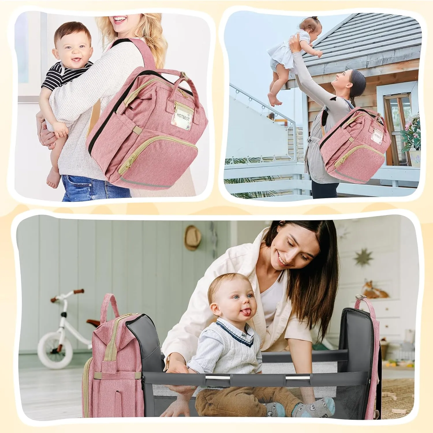 HOTBEST Diaper Bag Backpack, Pink, Large