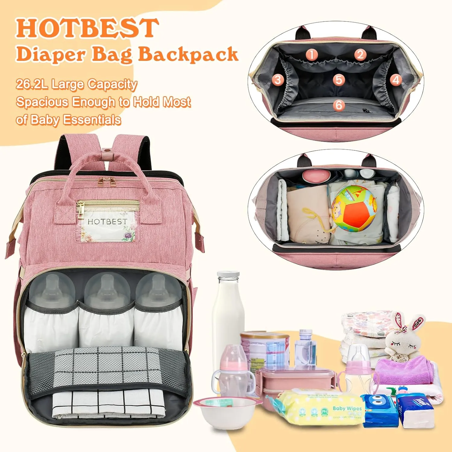 HOTBEST Diaper Bag Backpack, Pink, Large