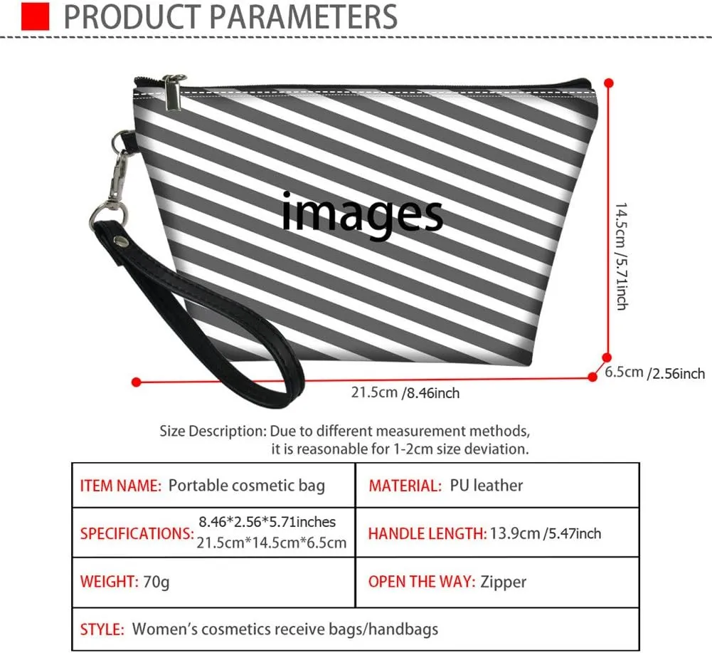 Howilath Autism Awareness Pattern Women Pu Leather Cosmetic Bags with Zipper Wrist Strap Travel Toiletry Cosmetic Pouch Bag
