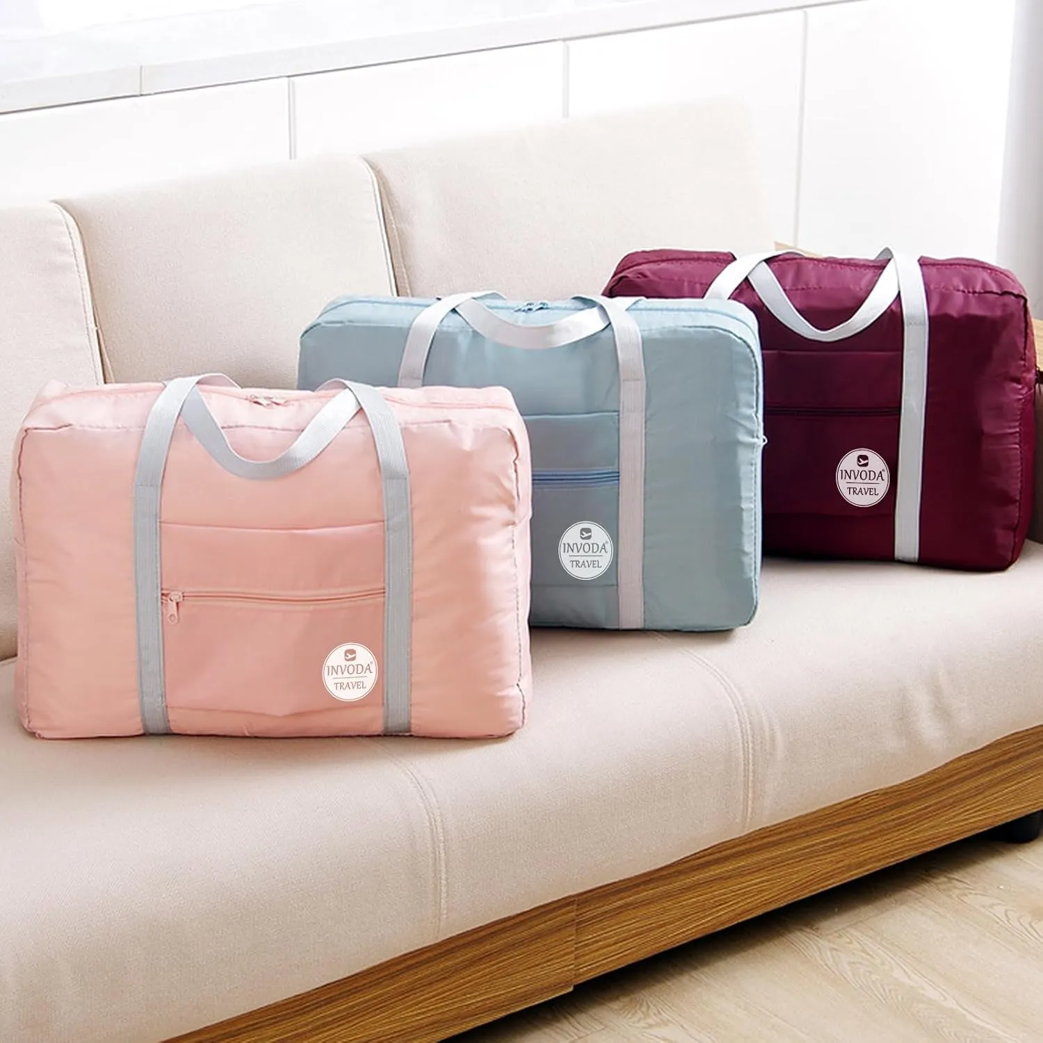 INVODA Travel Duffel Bag for Women Men Foldable Luggage Bags Sports Gym Bag Spirit Airlines Personal Item Carry on Weekender Overnight Bag (Pink)