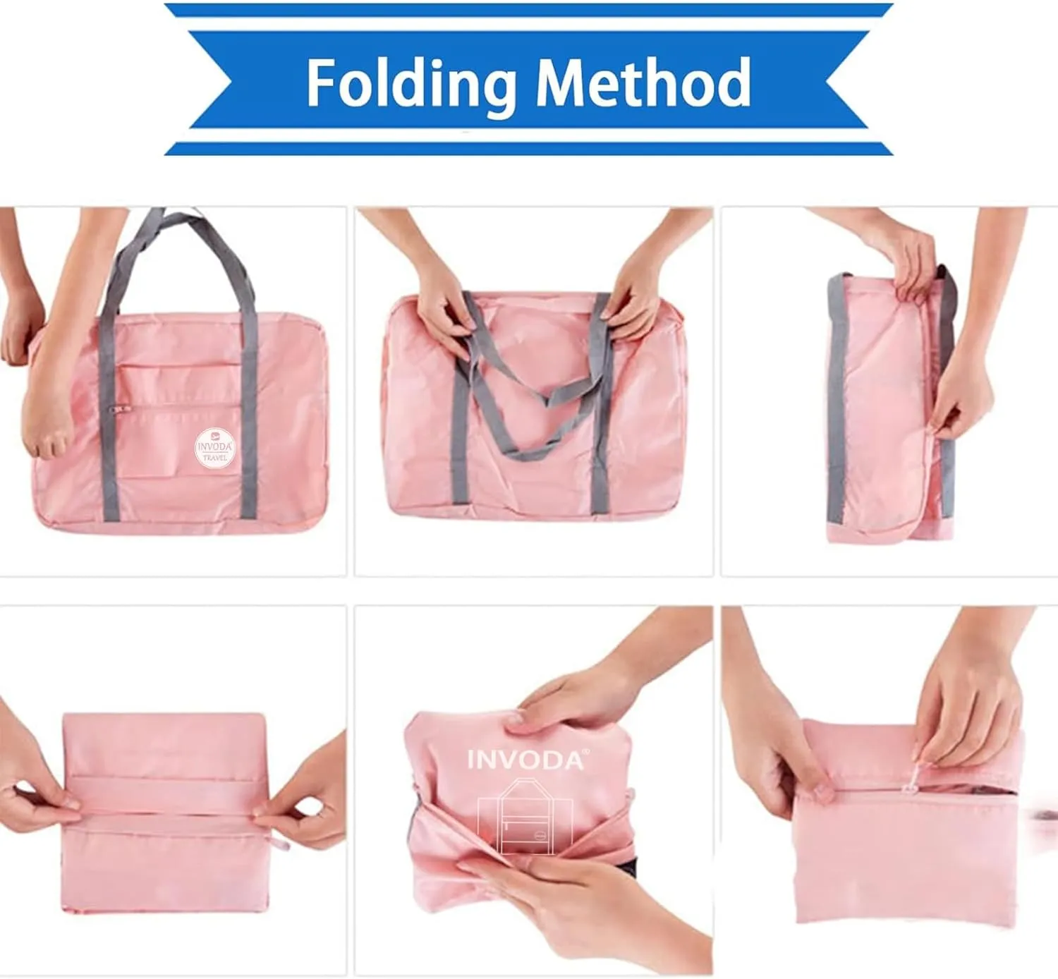 INVODA Travel Duffel Bag for Women Men Foldable Luggage Bags Sports Gym Bag Spirit Airlines Personal Item Carry on Weekender Overnight Bag (Pink)