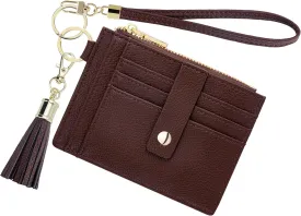 Keychain Wallet,Wristlet Keychain With Wallet RFID Credit Card Holder Case Small Compact Leather Wristlet Wallets for Men Women (Brown)