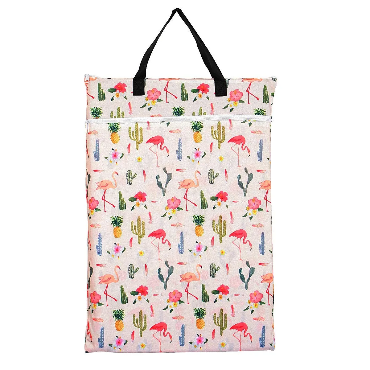 Large Hanging Wet/Dry Cloth Diaper Pail Bag for Reusable Diapers or Laundry (Flamingo)