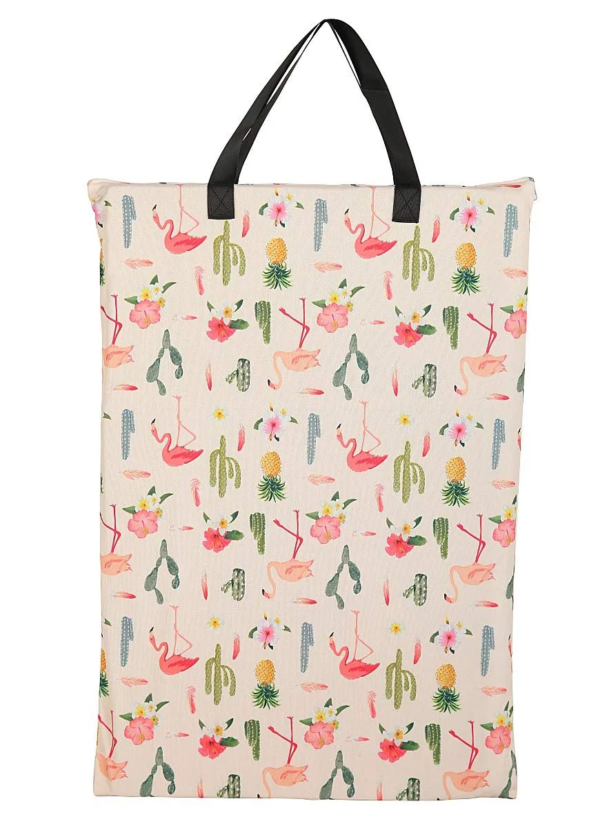 Large Hanging Wet/Dry Cloth Diaper Pail Bag for Reusable Diapers or Laundry (Flamingo)