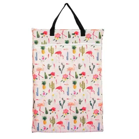 Large Hanging Wet/Dry Cloth Diaper Pail Bag for Reusable Diapers or Laundry (Flamingo)