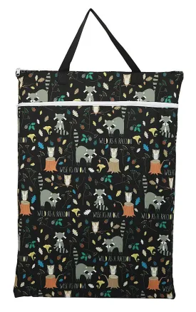 Large Hanging Wet/Dry Cloth Diaper Pail Bag for Reusable Diapers or Laundry (Raccoon)