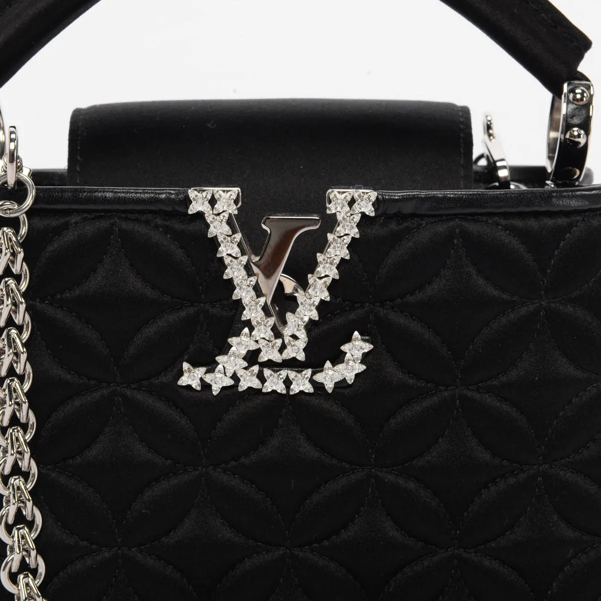 Louis Vuitton Black Satin Flower Embossed Mini Capucines