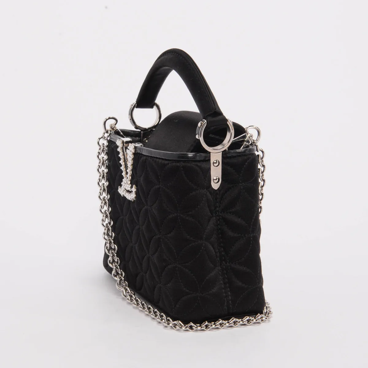 Louis Vuitton Black Satin Flower Embossed Mini Capucines