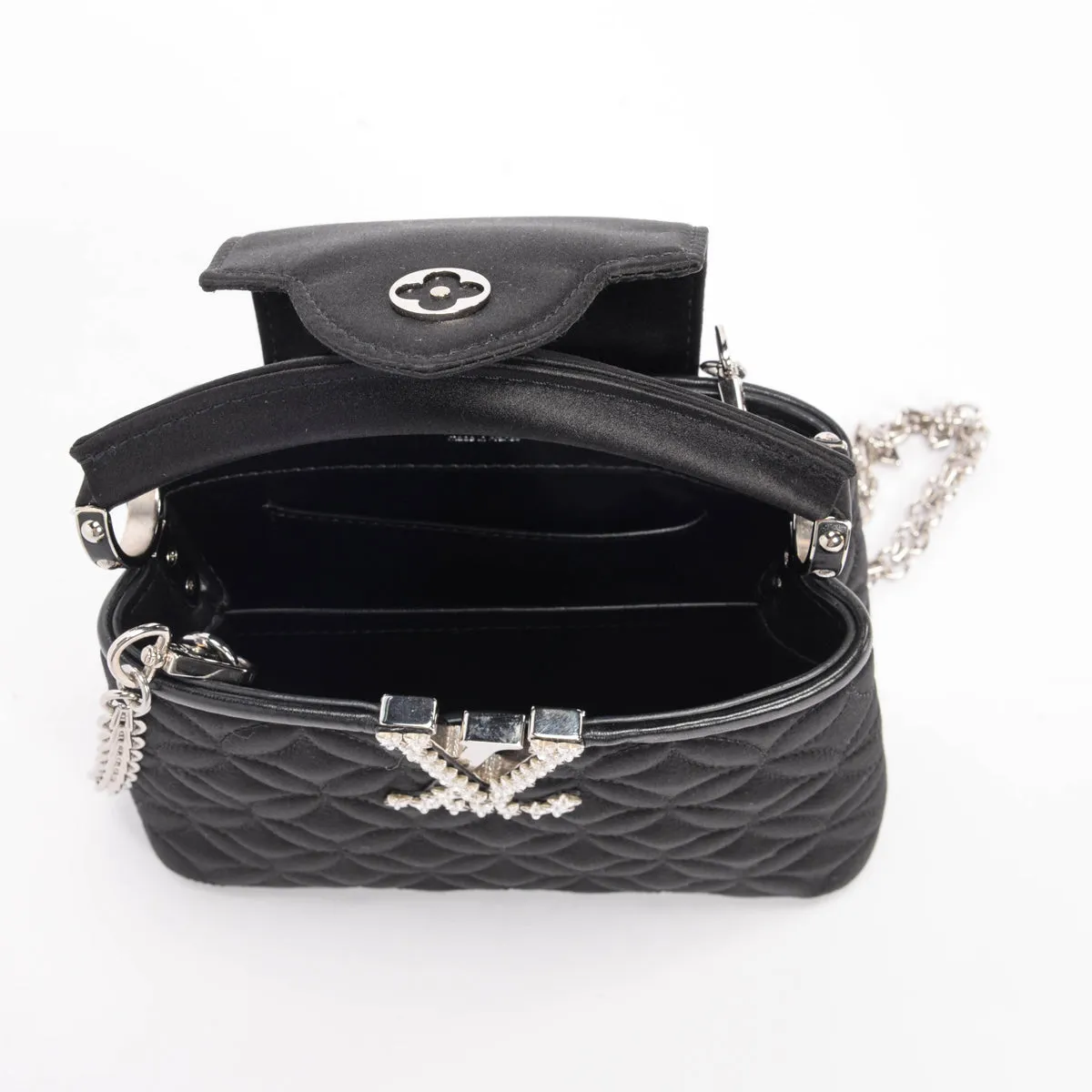 Louis Vuitton Black Satin Flower Embossed Mini Capucines