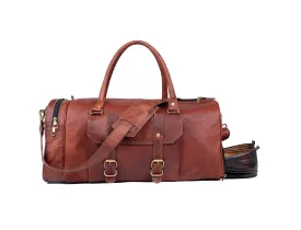 Luxury Leather Weekend Duffel Bag with Shoe Compartment