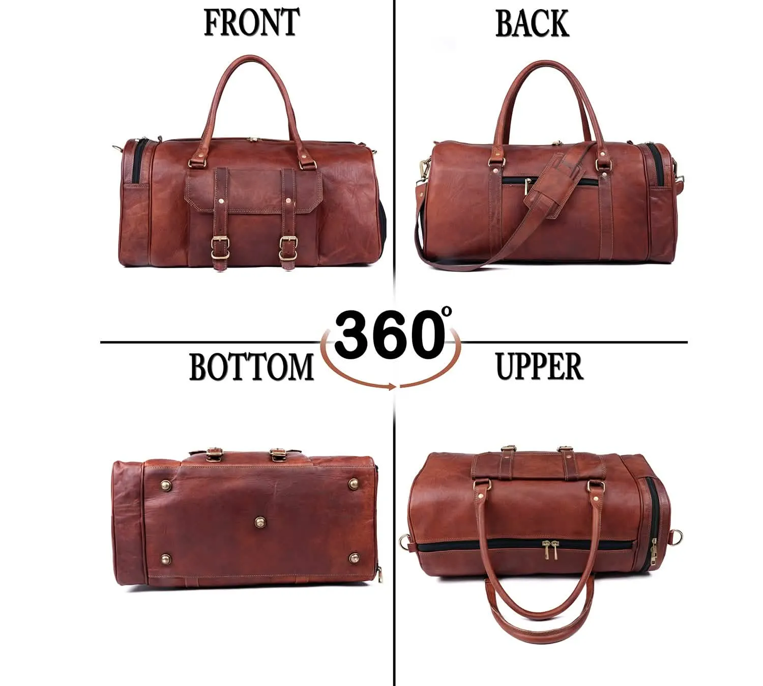 Luxury Leather Weekend Duffel Bag with Shoe Compartment
