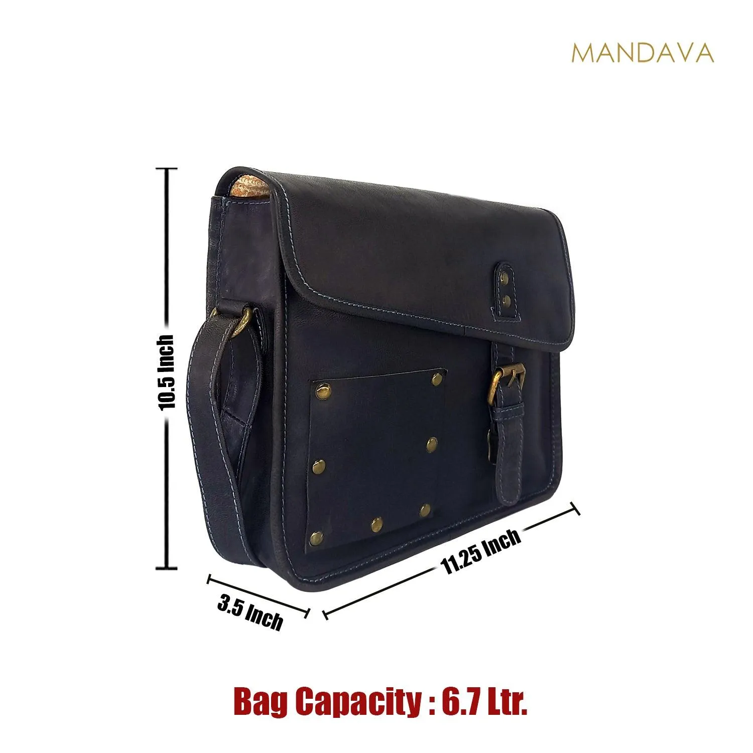 MANDAVA Full Grain Genuine Leather Crossbody Satchel Bag for Women with Adjustable Strap