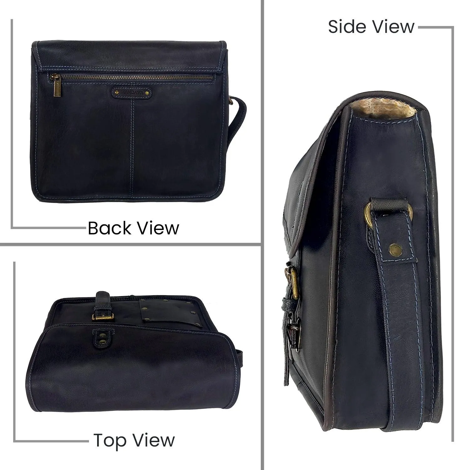 MANDAVA Full Grain Genuine Leather Crossbody Satchel Bag for Women with Adjustable Strap