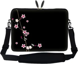Meffort Inc 15 15.6 inch Neoprene Laptop Sleeve Bag Carrying Case with Hidden Handle and Adjustable Shoulder Strap - Plum Blossoms Design