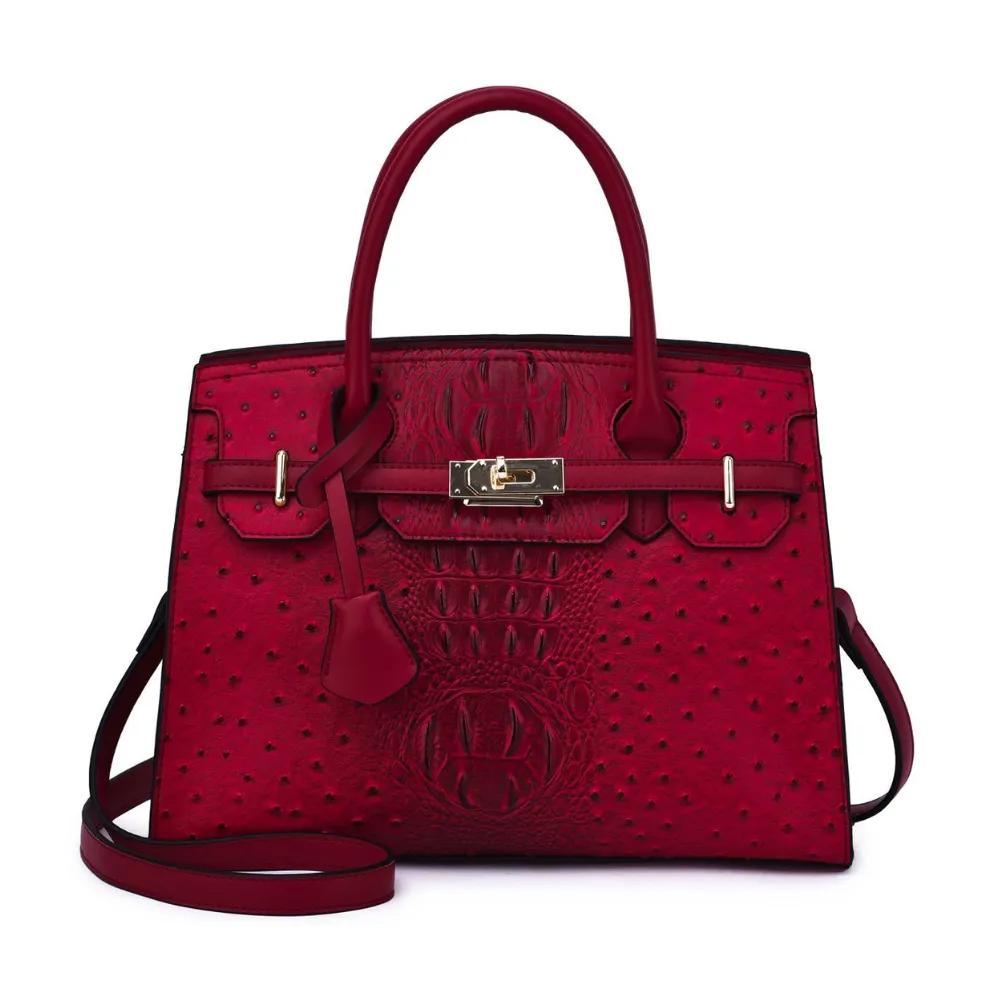Mellow World Virginia Ostrich Embossed Maroon Satchel Bag (Women's)