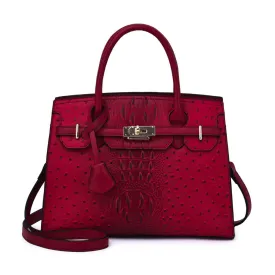 Mellow World Virginia Ostrich Embossed Maroon Satchel Bag (Women's)