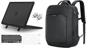 MOSISO 15.6-16 inch Laptop Backpack with USB Port&Front Pocket&Compatible with MacBook Pro 16 Case 2025-2021 M4 M3 M2 M1,Heavy Duty Case with Fold Kickstand&Keyboard Cover&Screen Film&Type C,Black