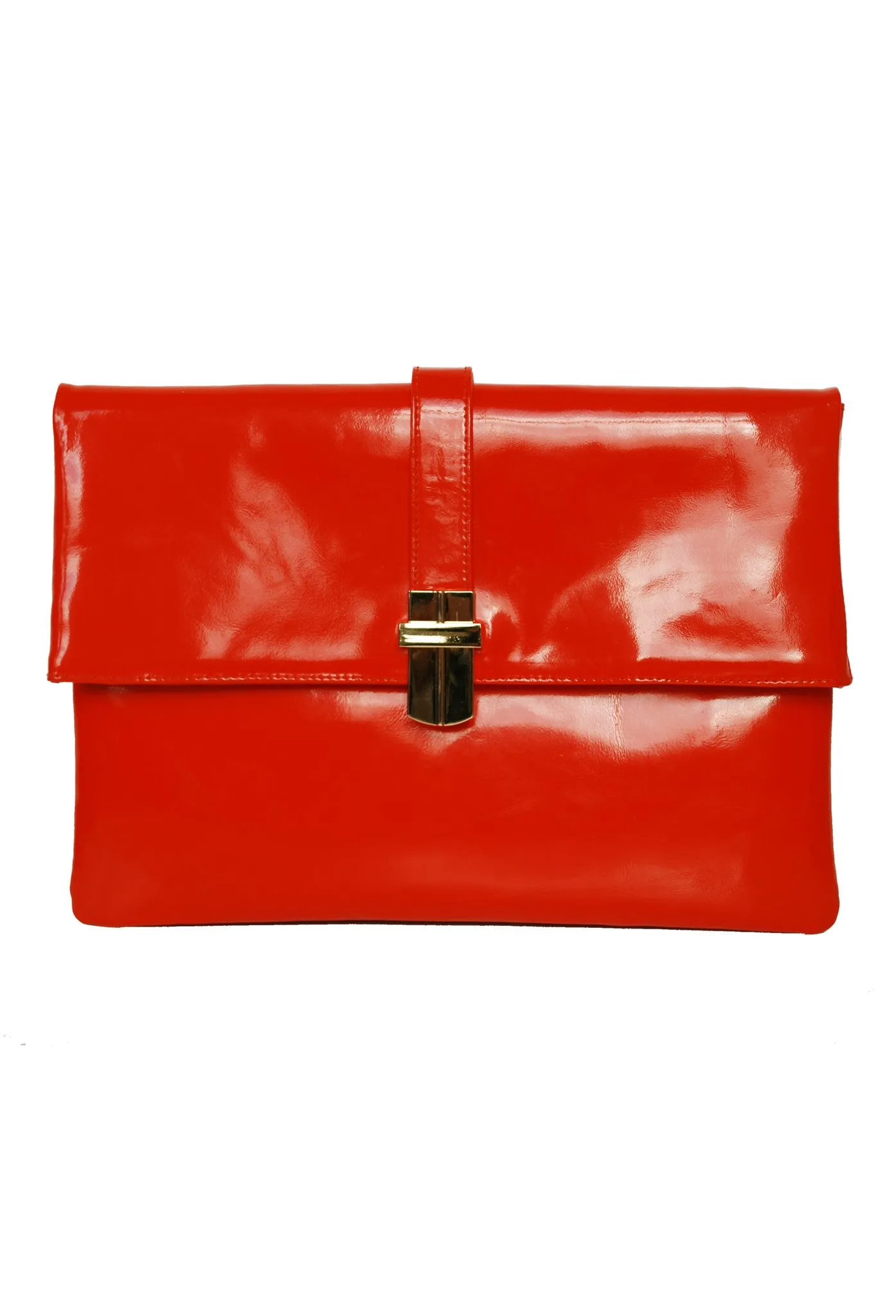 PATENT PRIA FOLDING CLUTCH BRIGHT ORANGE