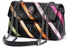 Rejolly Rainbow Stripe Crossbody Shoulder Bag for Women Color Blocking PU Leather Colourful Purse with Chain Strap