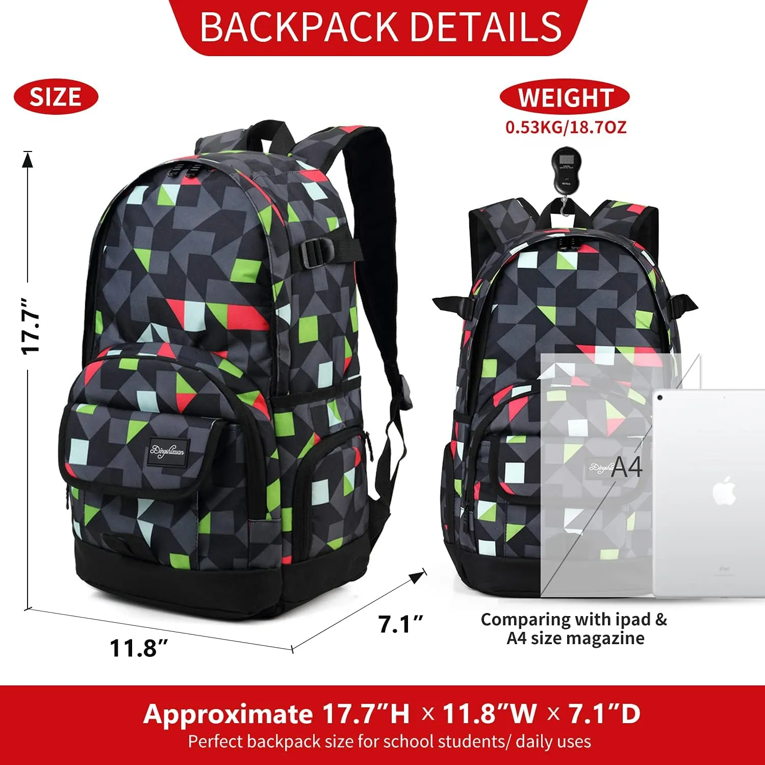 rickyh style School Backpack Travel Bag for Men & Women Lightweight College Back Pack with Laptop Compartmen
