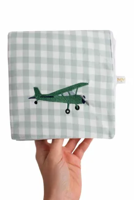 Sage Gingham Vintage Plane Baby Changing Mat