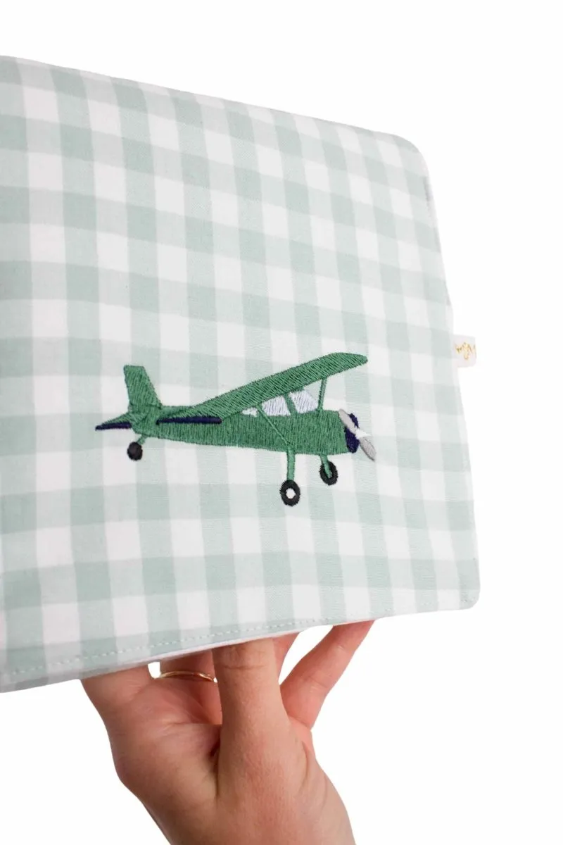Sage Gingham Vintage Plane Baby Changing Mat