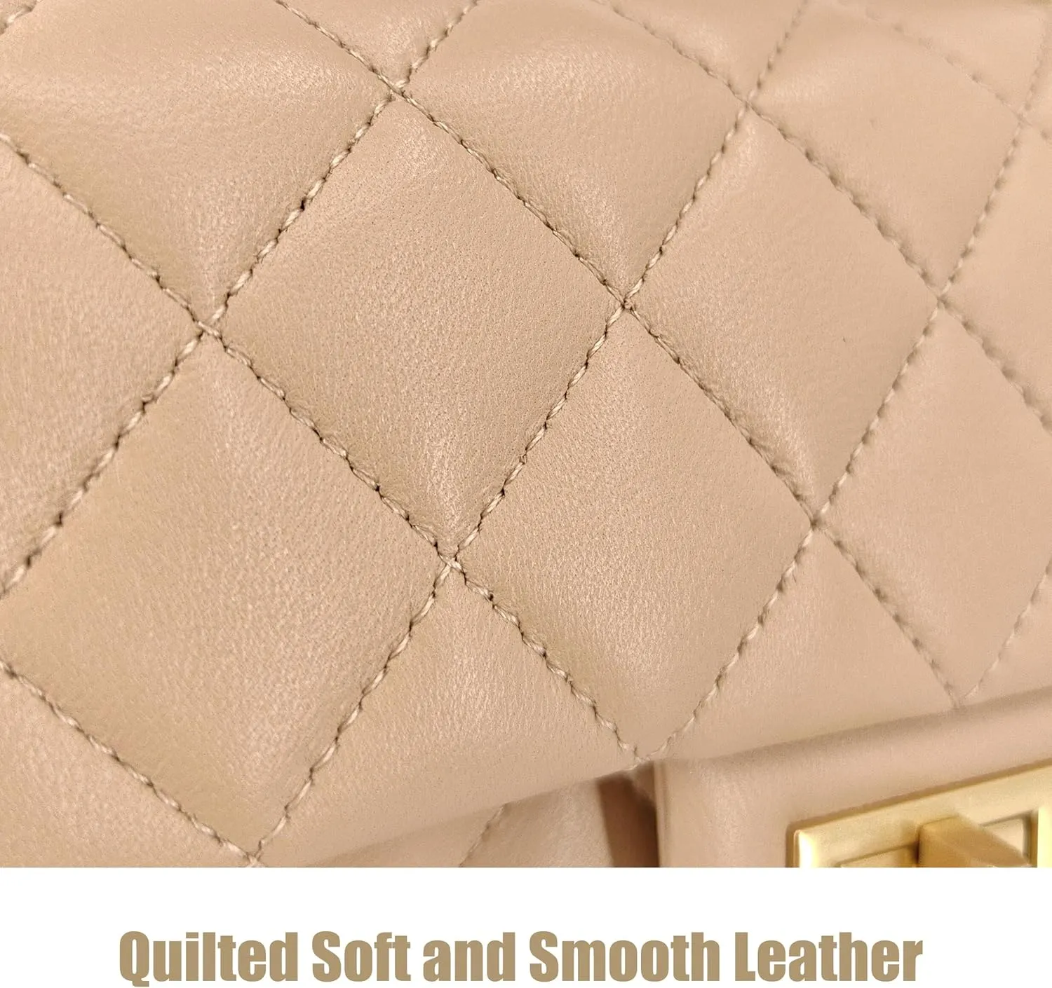 Small Quilted Crossbody Bags for Women, Genuine Leather Shoulder Bag w/Gold Chain Strap, Soft Mini Top Handle Flap Purse