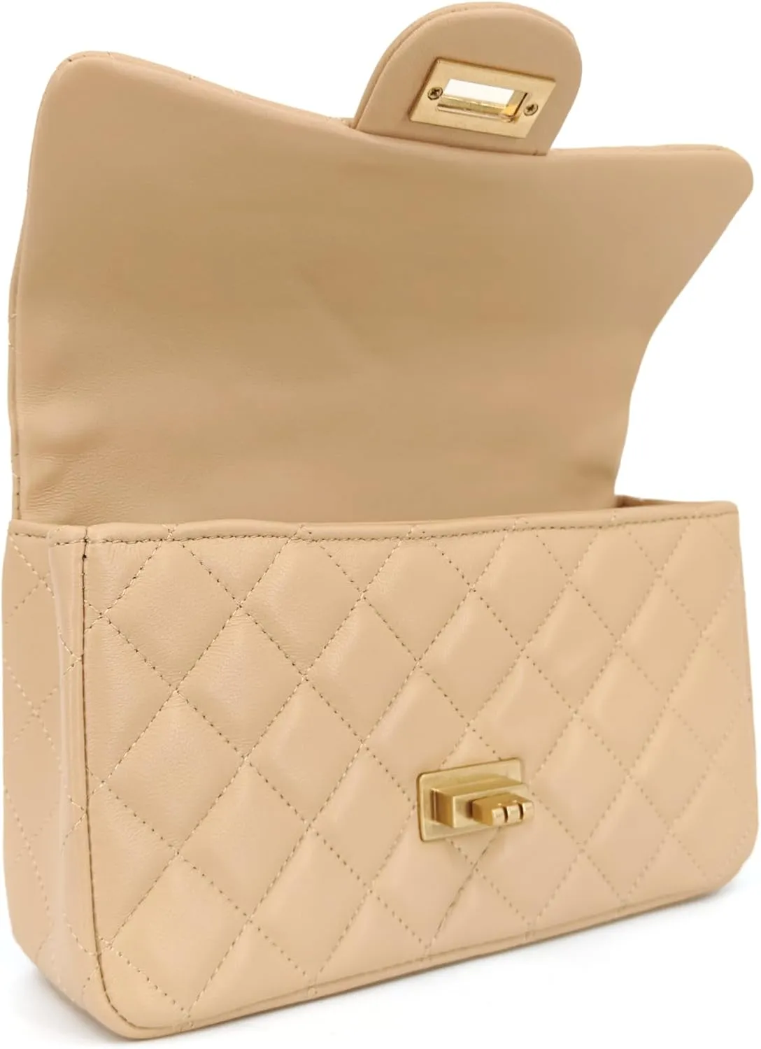 Small Quilted Crossbody Bags for Women, Genuine Leather Shoulder Bag w/Gold Chain Strap, Soft Mini Top Handle Flap Purse