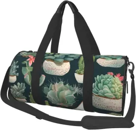 Sports Gym Bag for Women Men Travel Duffel Bag Tote Weekender Bag Carry on Overnight Bag for Travel Swimming Fitness Workout Sports Succulent Plants and Cactus Duffle Bag