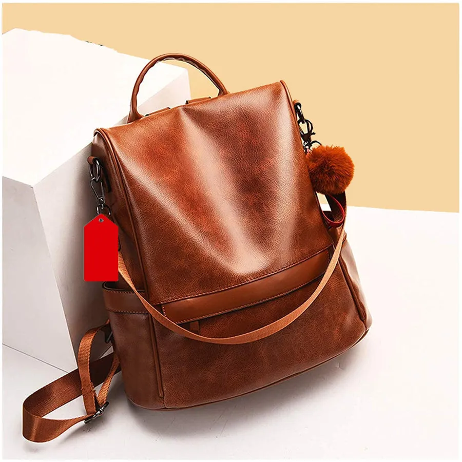 Stylish PU Brown Solid Fur Backpack For Women