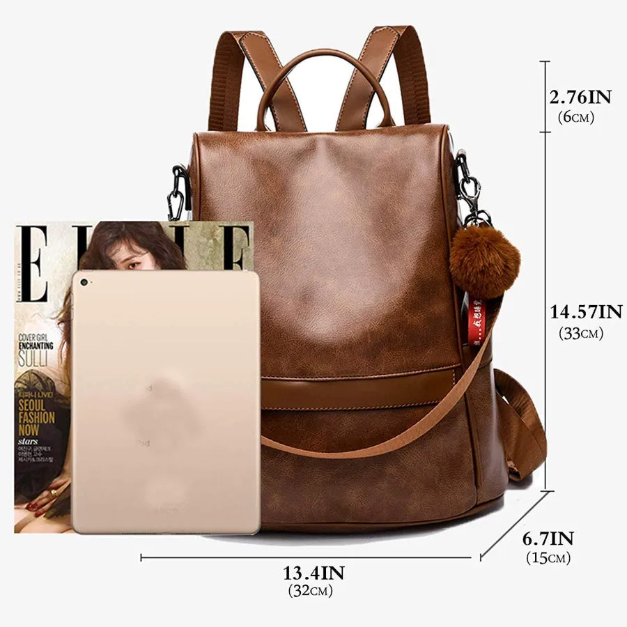 Stylish PU Brown Solid Fur Backpack For Women