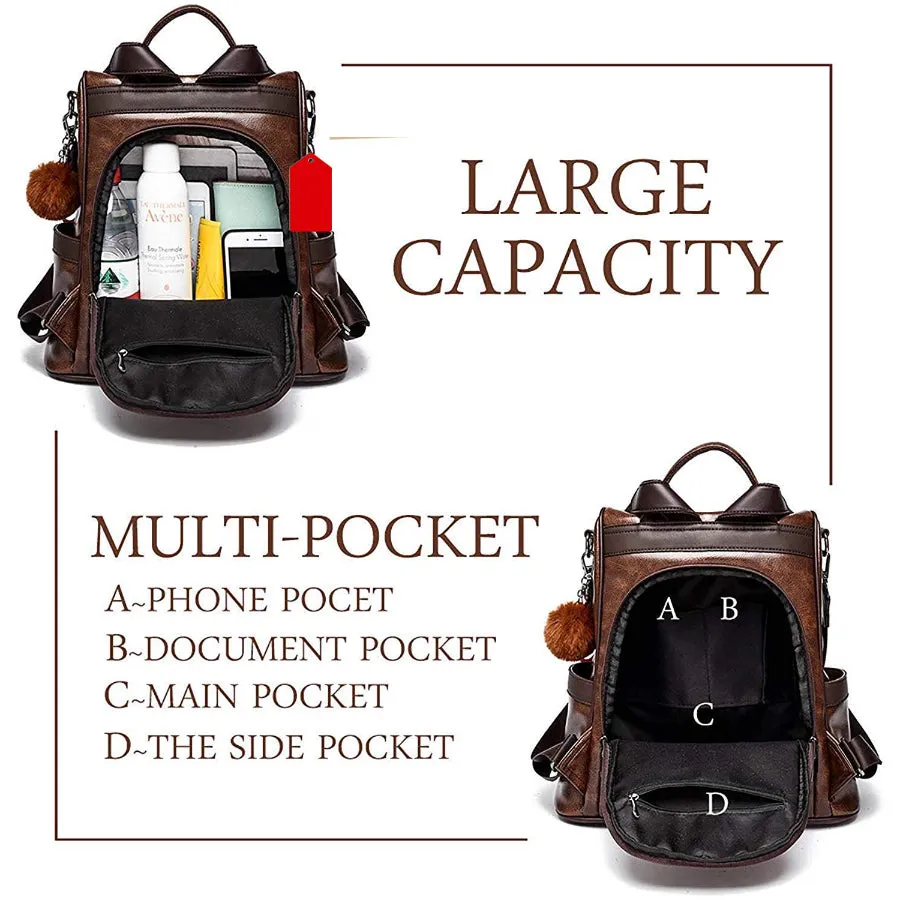 Stylish PU Brown Solid Fur Backpack For Women