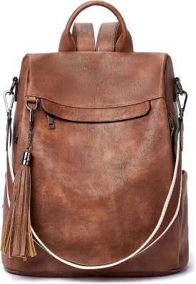 Telena Backpack Purse for Women, PU Leather Anti Theft Travel Purse Shoulder Bags with Tassel
