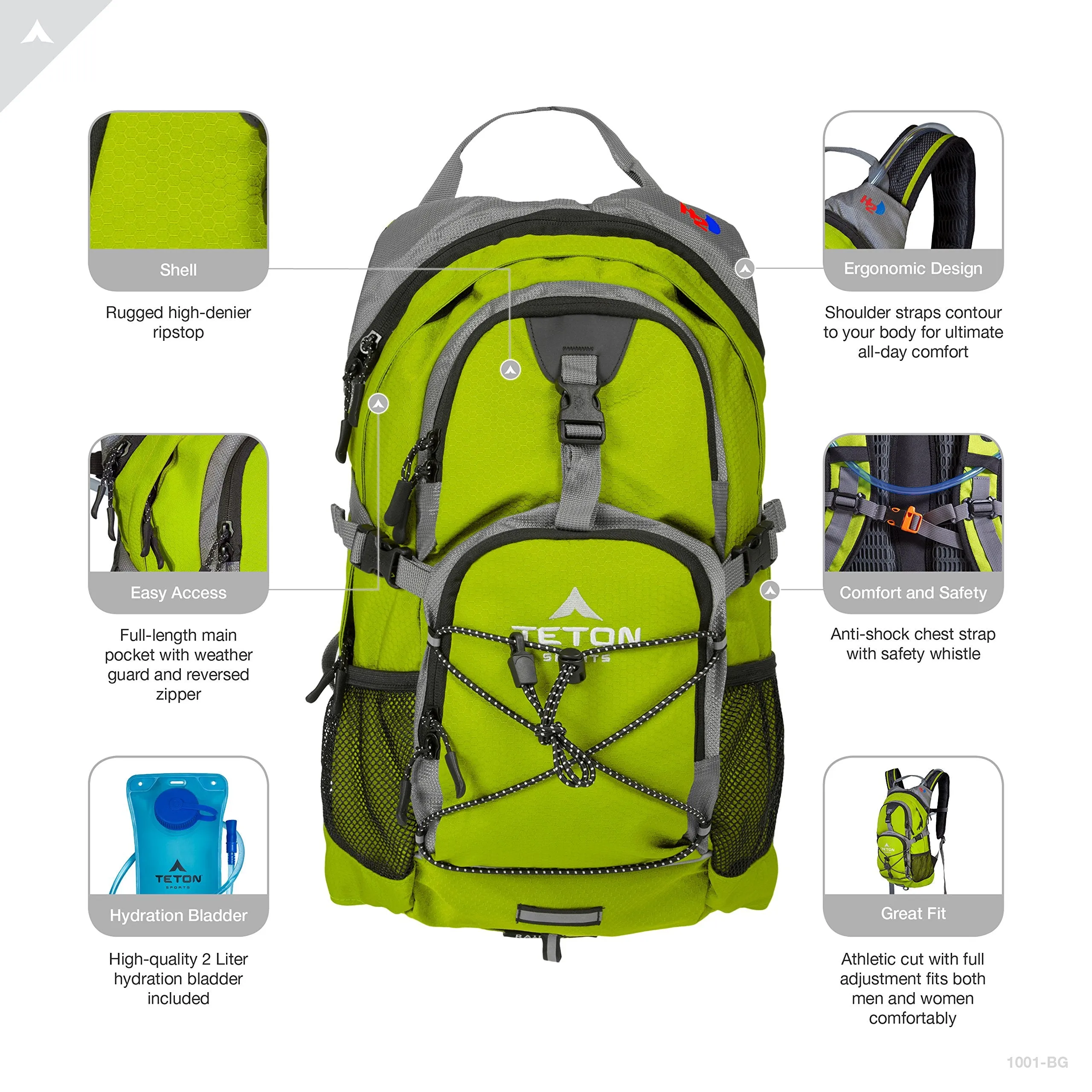 TETON Sports Oasis 1100 Hydration Pack | Free 2-Liter Hydration Bladder | Backpack design great for Hiking, Running, Cycling, and Climbing | Bright Green