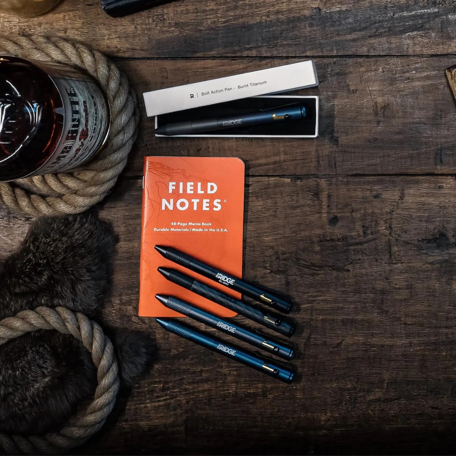 The Ridge Bolt Action Ballpoint Pen | Metal Retractable Compact Writing Instrument | Textured Grip & Internal Pressurized Refill | Burnt Titanium