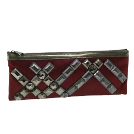 Trendy Inspired Burberry Clutch Bag Satin Red Auth Bs8238