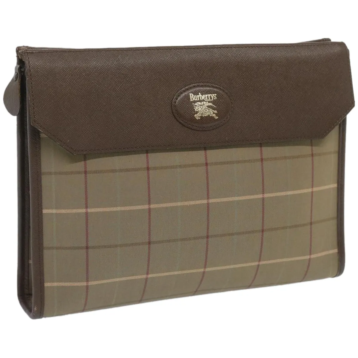 Trendy Inspired Burberryss Nova Check Clutch Bag Canvas Beige Brown Auth Bs12002