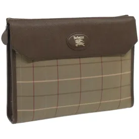 Trendy Inspired Burberryss Nova Check Clutch Bag Canvas Beige Brown Auth Bs12002