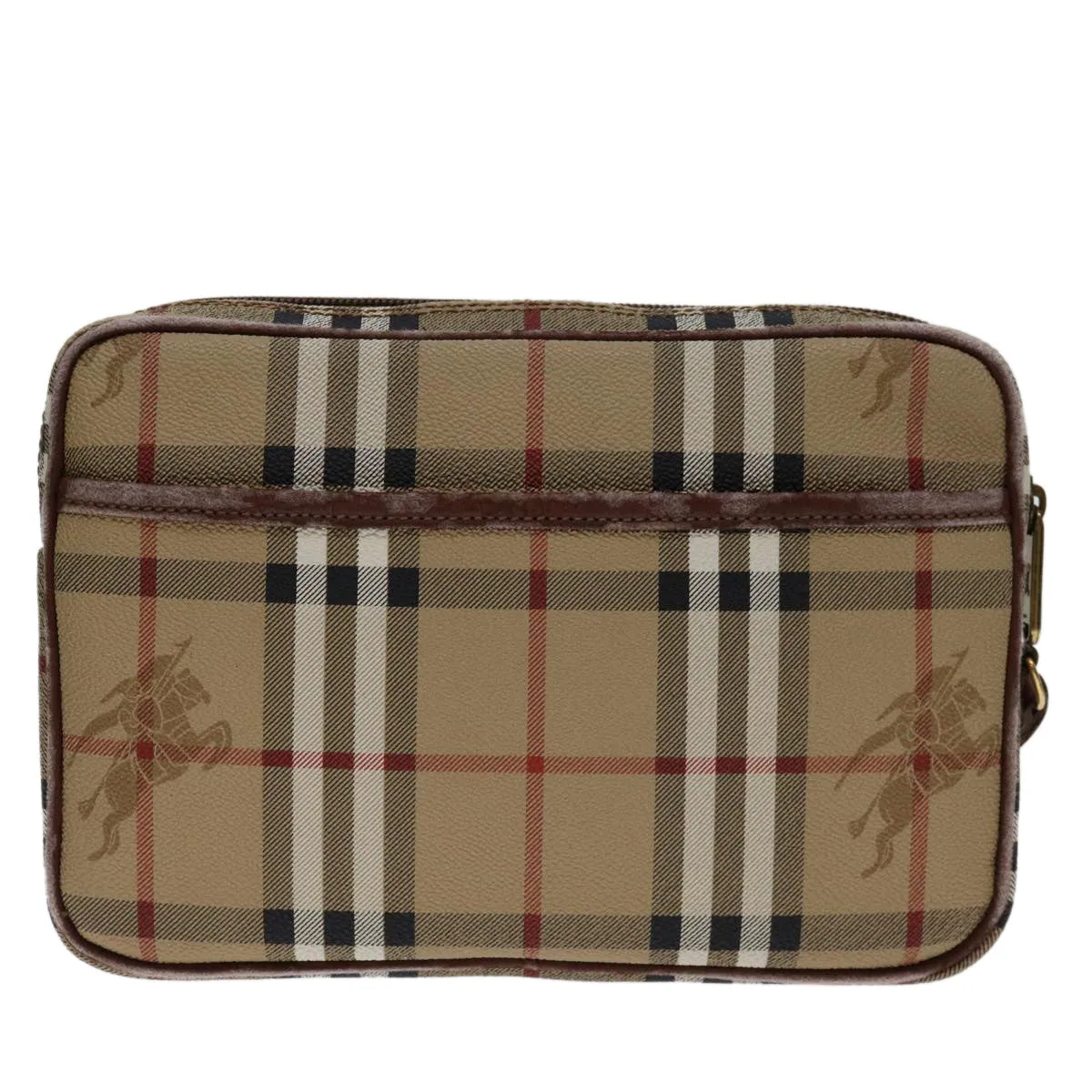 Trendy Inspired Burberryss Nova Check Clutch Bag Pvc Beige Brown Auth Yk11383