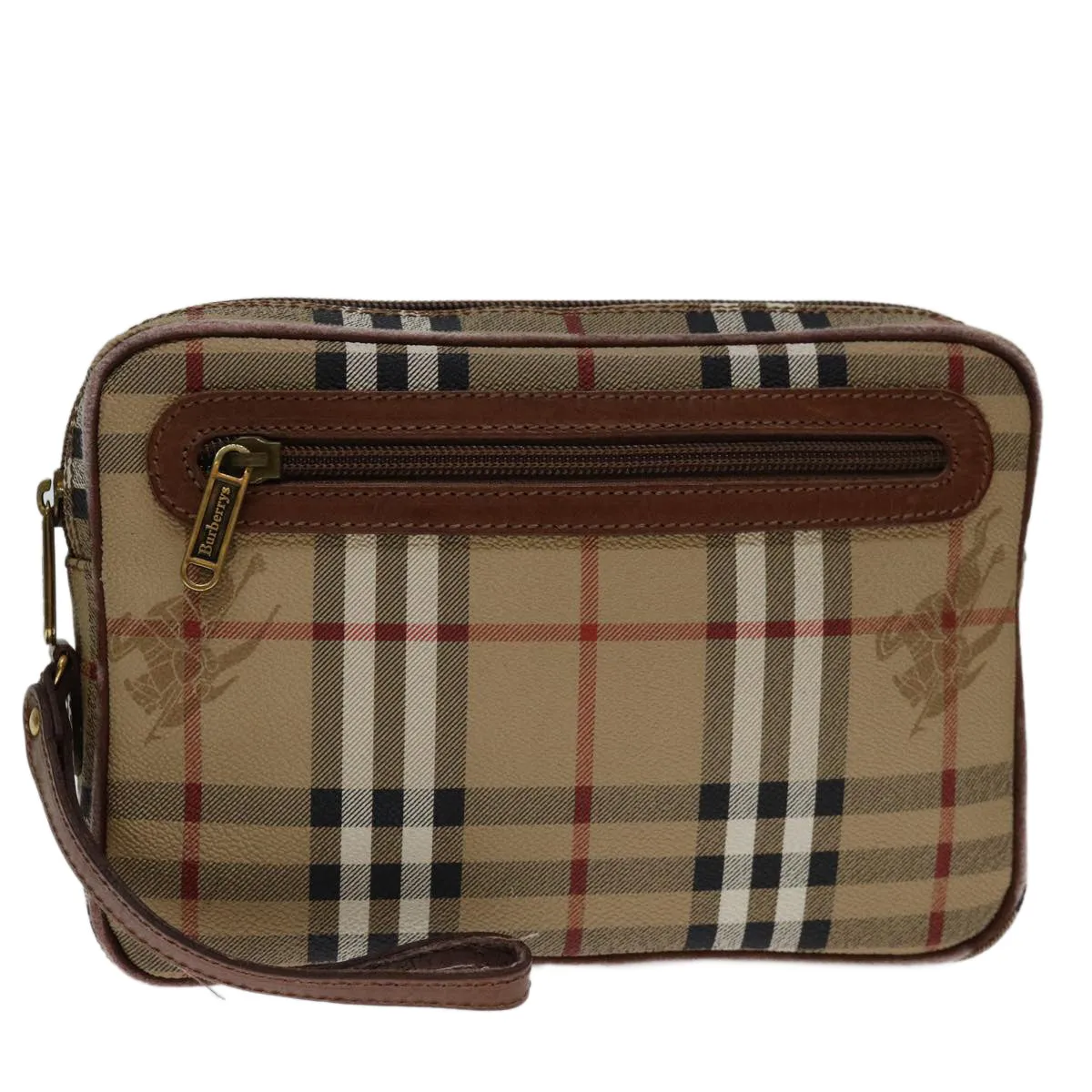 Trendy Inspired Burberryss Nova Check Clutch Bag Pvc Beige Brown Auth Yk11383