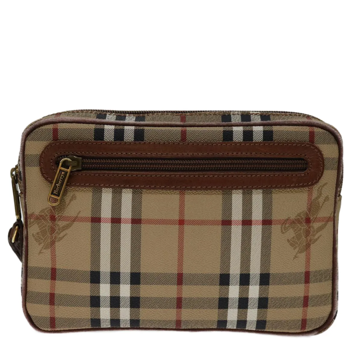 Trendy Inspired Burberryss Nova Check Clutch Bag Pvc Beige Brown Auth Yk11383