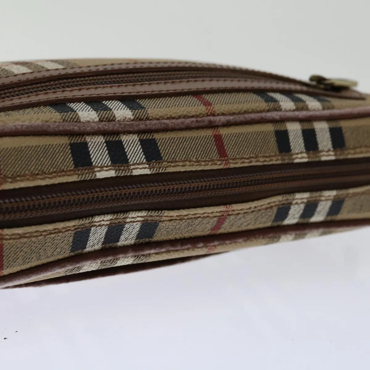 Trendy Inspired Burberryss Nova Check Clutch Bag Pvc Beige Brown Auth Yk11383