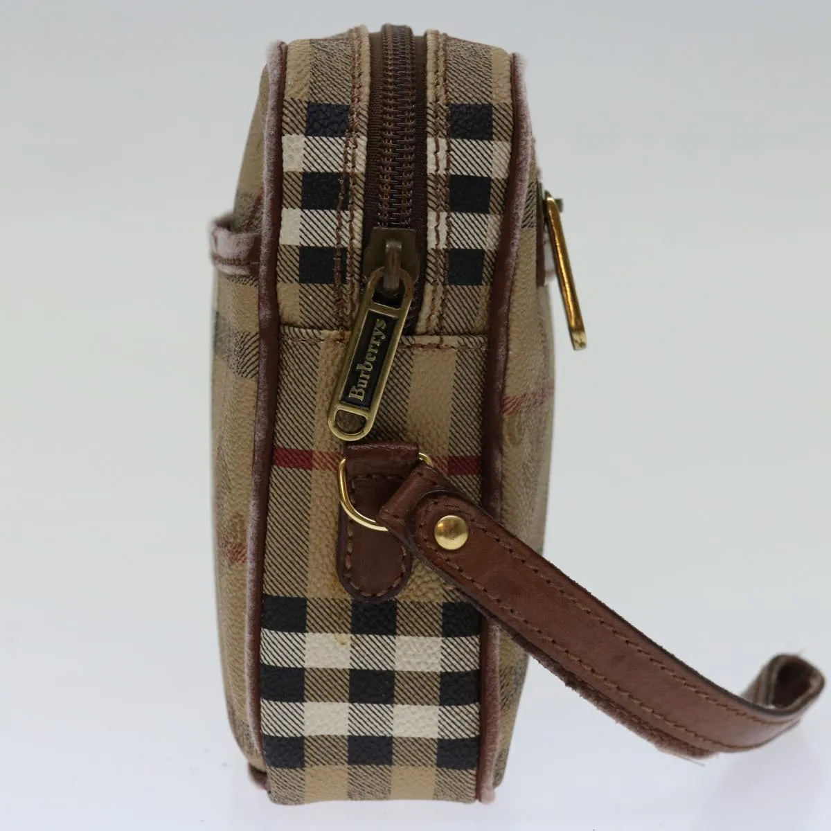 Trendy Inspired Burberryss Nova Check Clutch Bag Pvc Beige Brown Auth Yk11383