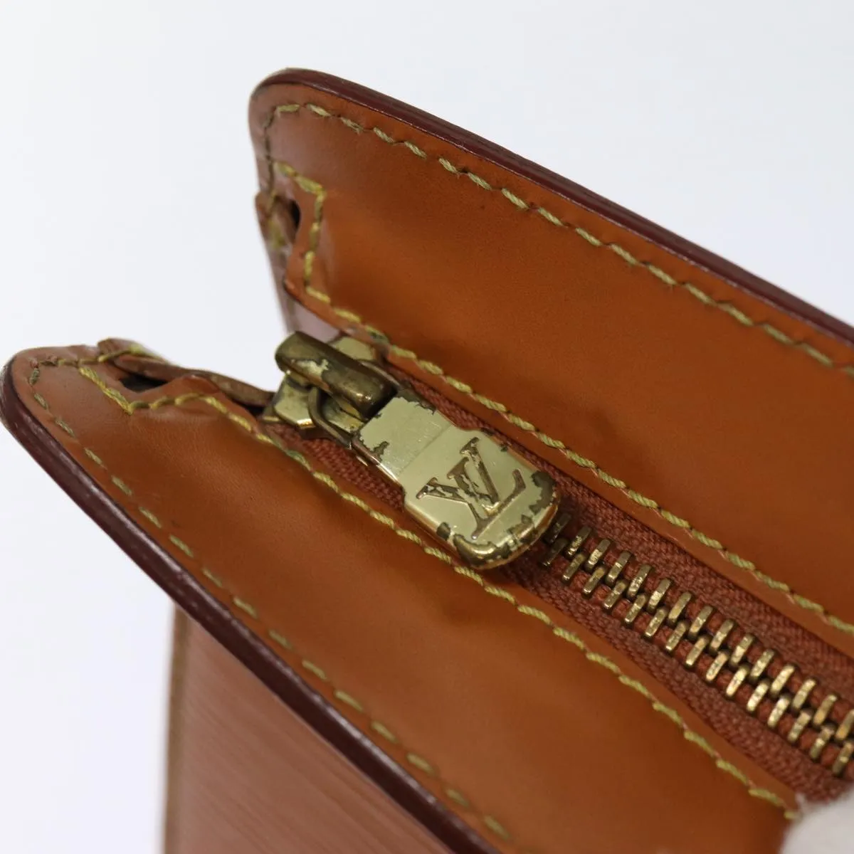 Trendy Inspired Louis Vuitton Epi Pochette Homme Clutch Bag Brown Zipangu Gold M52528 Auth 88069