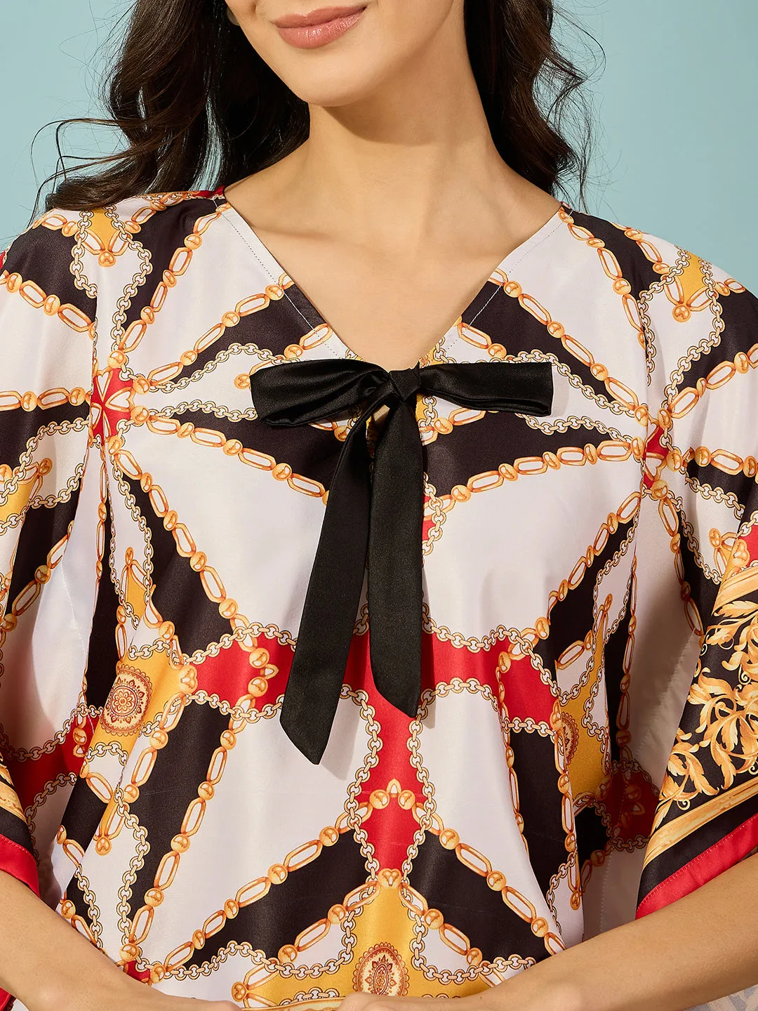 Women's Black Satin Abstract Kaftan - The Kaftan Company
